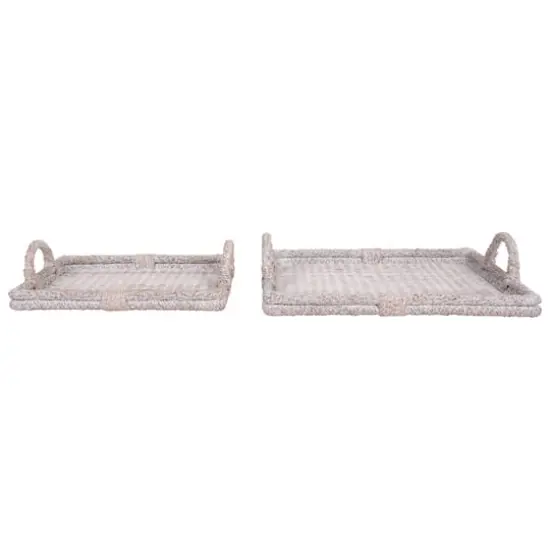 Hello Honey&reg; Whitewashed Decorative Rattan Tray Set with Handles {1}