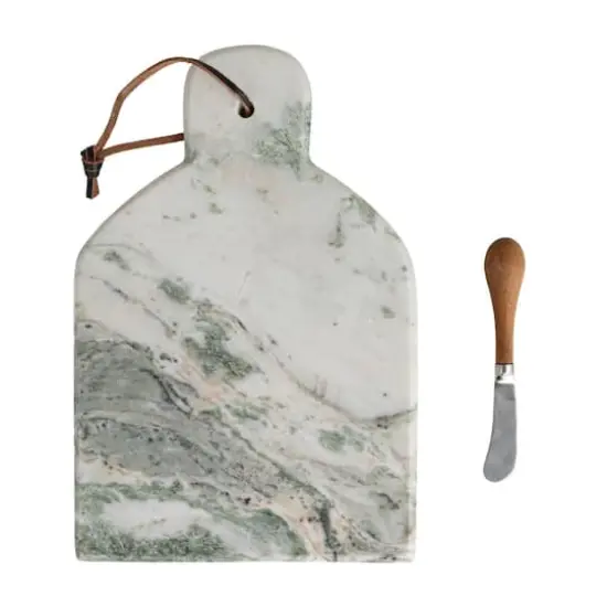 Hello Honey 12" x 8" Green Marble Cutting Board with Knife {11}