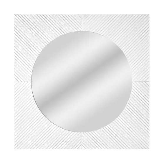 American Art Decor Carved Recollections Box Top Carved Mirror in Distressed White - 24" x 24" {6}