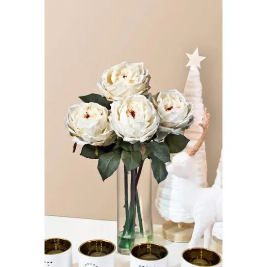 18" White Fancy Rose Arrangement in Glass Cylinder Vase {7}