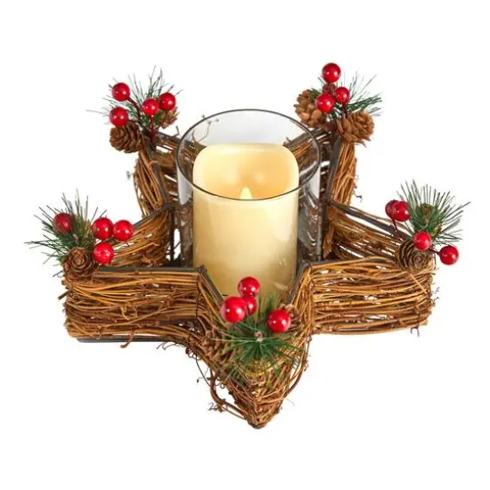 Holiday Star Twig Candle Holder with LED Candle Table Christmas Arrangement {1}