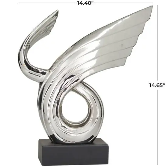 15" Porcelain Wing Abstract Sculpture with Black Base Silver {7}