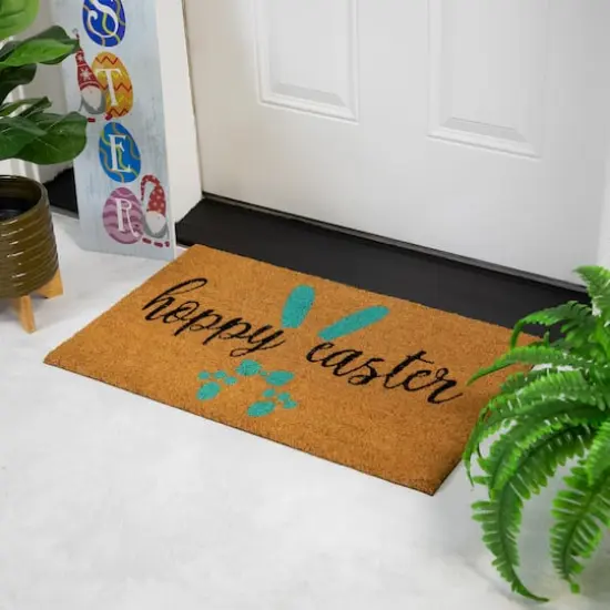 Natural Blue Hoppy Easter Bunny Coir Doormat {3}