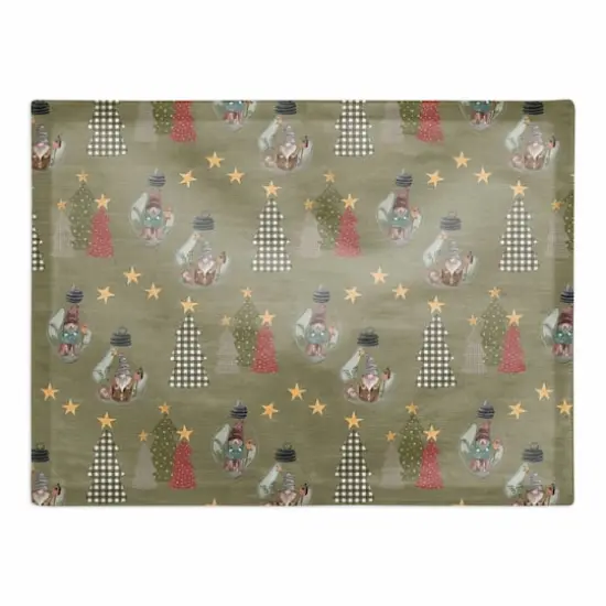 Green Tree & Globe Pattern Cotton Twill Placemat {1}