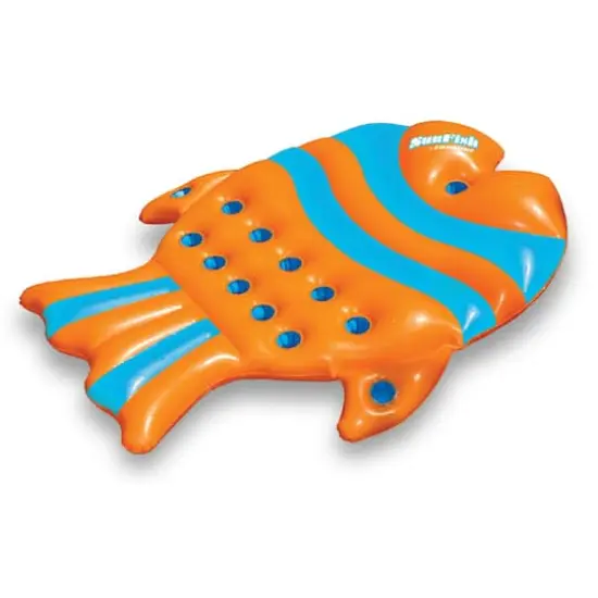 60.5" Orange & Blue Inflatable Sun Fish Swimming Pool Floating Raft {1}