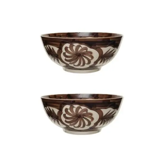 Hello Honey&reg; 14" Brown & White Hand-Painted Stoneware Bowls, 2ct. {1}