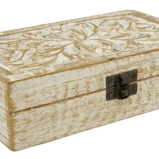 Distressed White Wooden Filigree Decorative Box Set {5}