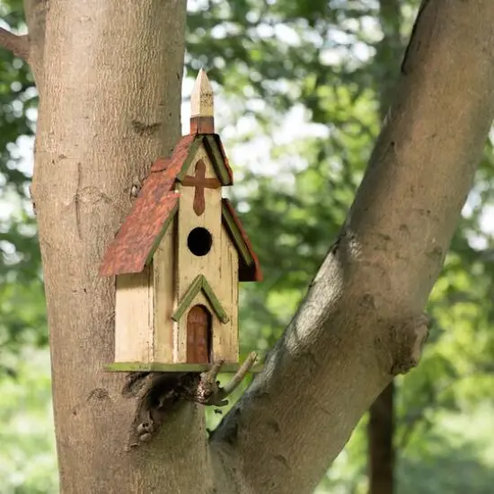 Glitzhome&reg; Distressed Wooden Church Birdhouse {4}