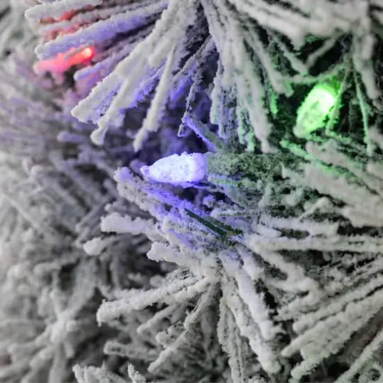 Glitzhome&reg; 24"D Pre-Lit Snow Flocked Greenery Pine Christmas Wreath, Multicolor LED Lights and Timer {7}