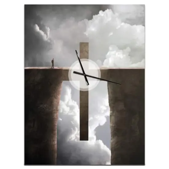 Designart Big Cross Between Two Cliffs Rectangular Wall Clock {1}