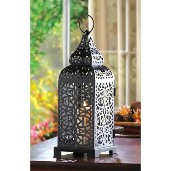 13" Black Metal Moroccan Style Candle Lantern {3}