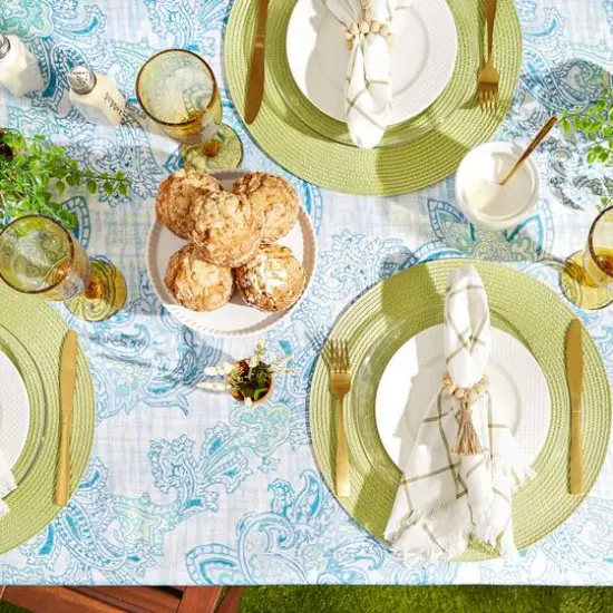 Blue Watercolor Paisley Print Outdoor Tablecloth 60" x 120" {6}