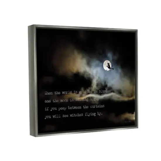 Stupell Industries Witch Flying By Moon Framed Floater Canvas Wall Art Gray {4}