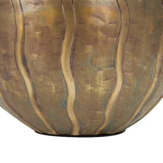 12" Brass Metal Snakeskin Inspired Vase with Dimensional Wavy Accents {5}