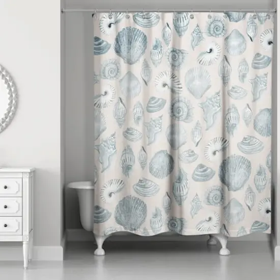 Multi Shell Shower Curtain Blue/Blush {1}