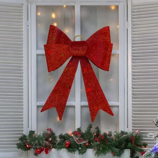 23" LED Red Tinsel Bow Christmas Decoration {3}