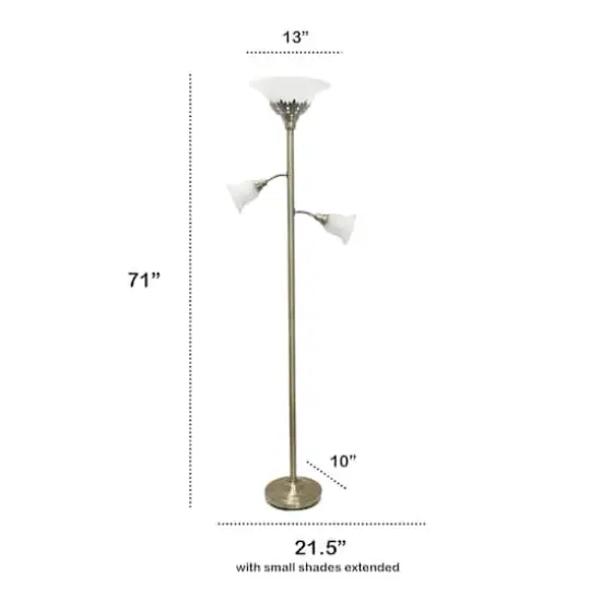 Lalia Home Torchiere Floor Lamp with 2 Reading Lights Antique Brass/White Shades {4}
