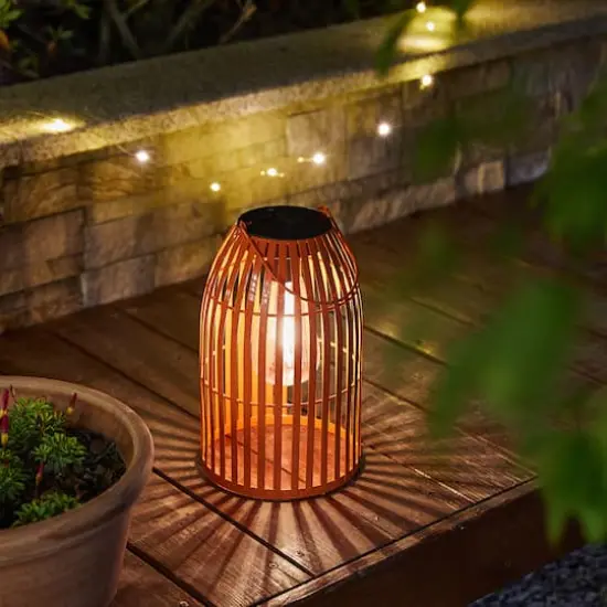 Glitzhome&reg; 10" Woven Solar Powered Outdoor Hanging Lantern Orange {4}
