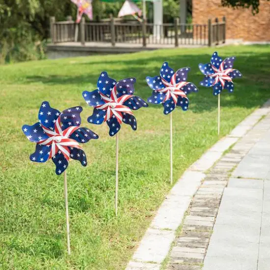 Glitzhome® 43.2" Stars & Stripes Patriotic Windmills, 4ct. {3}