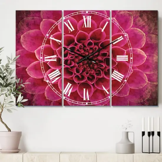Designart 'Dark Pink Abstract Flower Petals Traditional Multipanel Wall Clock {3}