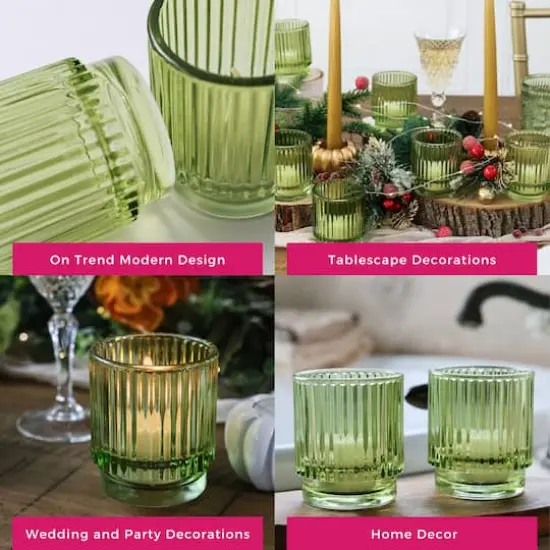 Kate Aspen Ribbed Green Glass Votive Candle Holder Set, 6ct. {6}