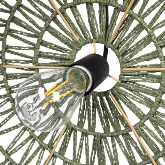 Hello Honey&reg; 19.5" Boho Open Weave Metal and Paper Rope Ceiling Light Olive Green {7}