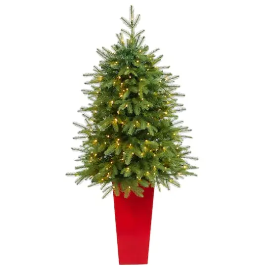 5ft. Pre-Lit Vancouver Fir Natural Look Artificial Christmas Tree in Tower Planter, Clear LED Lights {1}