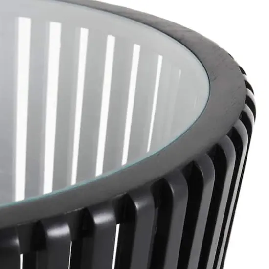 Black Wood Cage Inspired Accent Table with Clear Glass Tabletop Set {5}