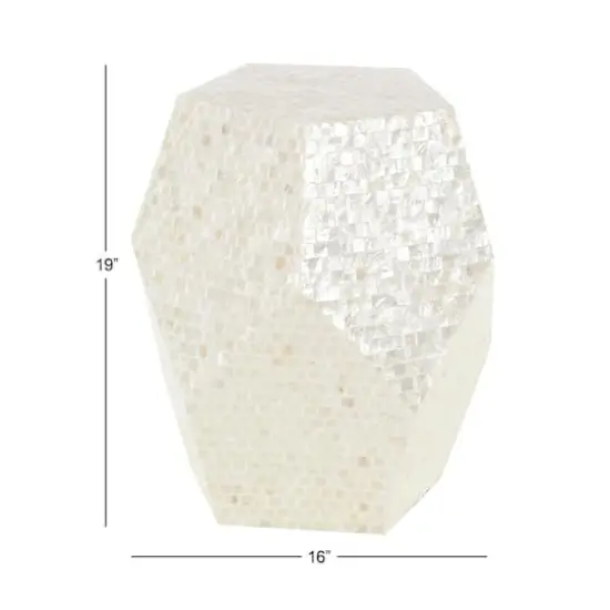 19'' Cream Mussel Shells and Wood Contemporary Accent Table {6}