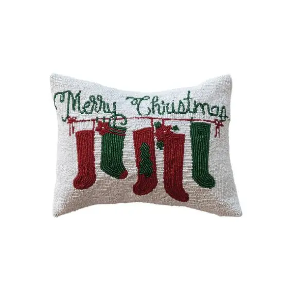Hello Honey® 14" x 10" Merry Christmas Cotton Beaded Lumbar Pillow with Stockings & Velvet Back {1}
