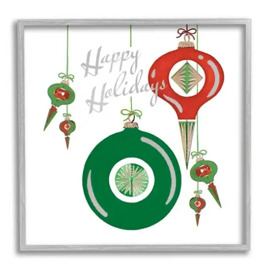 Stupell Industries Seasonal Happy Holidays Ornaments Framed Giclee Art Gray {1}