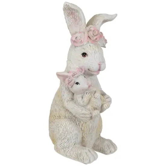 9.25" Mother & Baby Bunny Outdoor Garden Easter Statue {5}