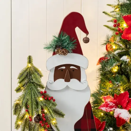 Glitzhome&reg; 35.75" Lighted Wooden Africa Santa Porch Decor with Timer {4}