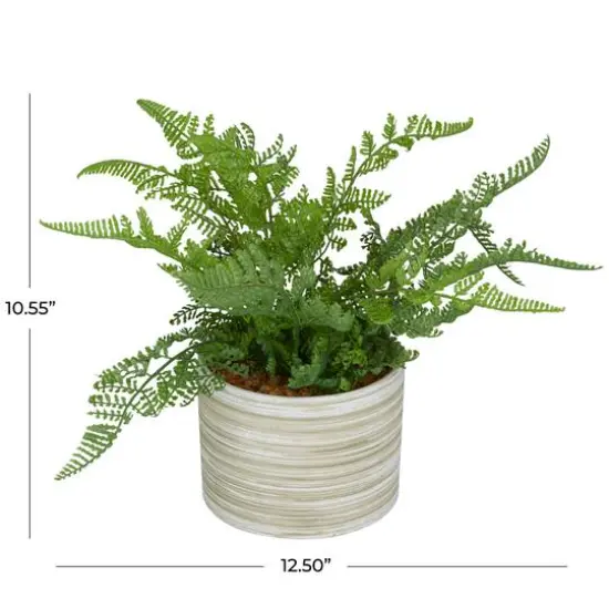 13" Green Faux Foliage Fern Artificial Plant With Patterned Round Pot {6}