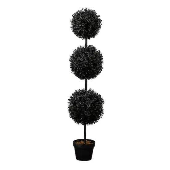 4ft. UV Resistant Artificial Halloween Black Triple Ball Boxwood Topiary (Indoor/Outdoor) {1}