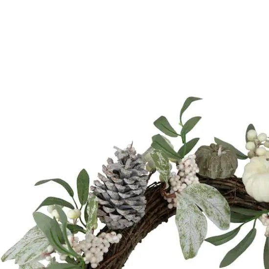 20" Pumpkin & Berries with Pinecones Artificial Fall Harvest Twig Wreath {3}