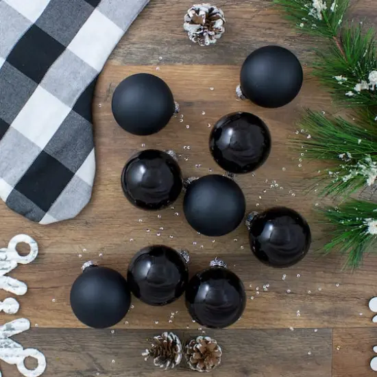 9ct. 2.5" Shiny & Matte Black Glass Ball Ornaments {7}