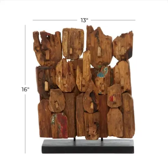 16" Brown Teak Wood Natural Abstract Sculpture {7}