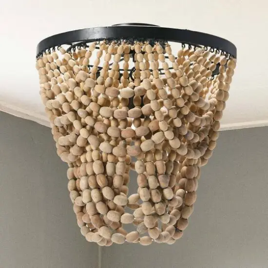 Hello Honey&reg; 2-Tier Draped Wood Bead Semi-Flush Mount Ceiling Light Natural {4}