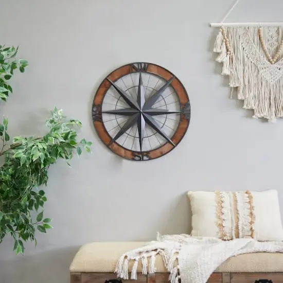 Grey Metal Nautical Compass Wall Decor, 22" x 2" x 22" {7}