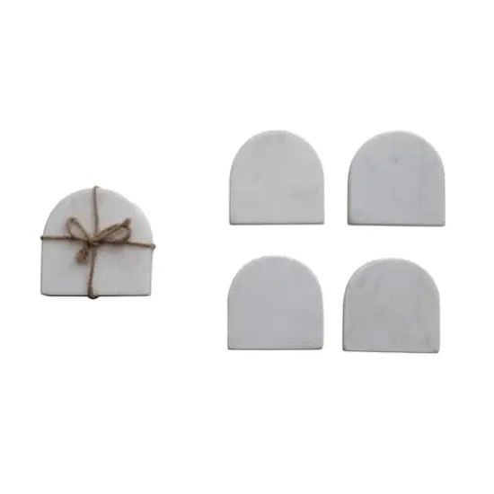 Hello Honey&reg; White Modern Arched Marble Coaster Set {3}