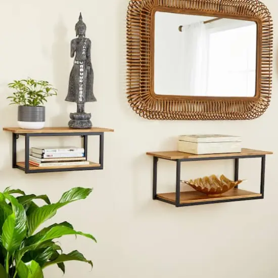 Brown Metal Industrial Wall Shelf Set {7}