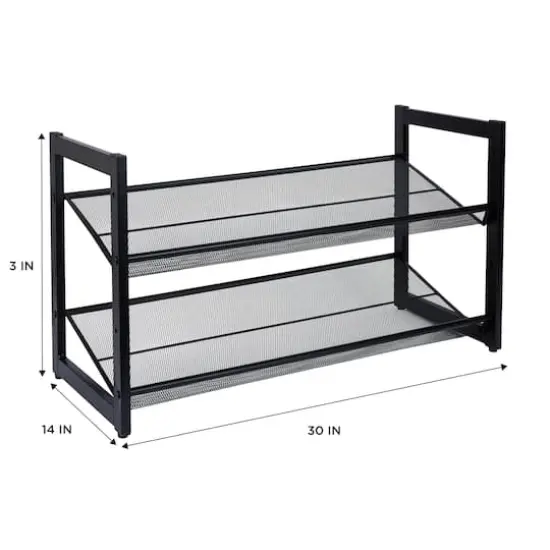 Organize It All 30" Black 2 Tier Adjustable Mesh Shoe Rack {5}