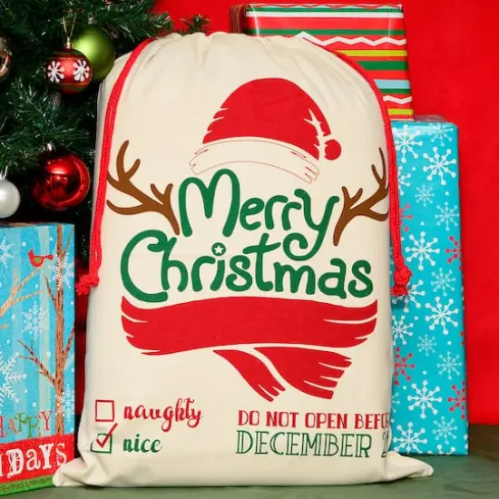 Personality Case&trade; 19" x 26" Red Scarf Cotton Christmas Drawstring Bag {3}