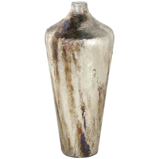 Bronze & Cream Foiled Metal Vase with Blue Accents {8}