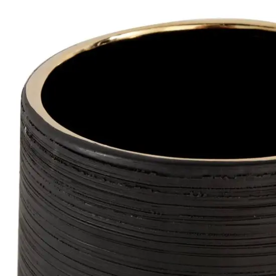 CosmoLiving by Cosmopolitan Set of 2 Black Porcelain Glam Vase, 5" x 8" {5}