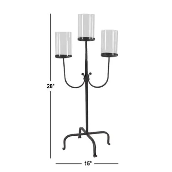 Traditional Black Metal and Glass 3-Light Candelabra, 28" x 15" x 12" {6}