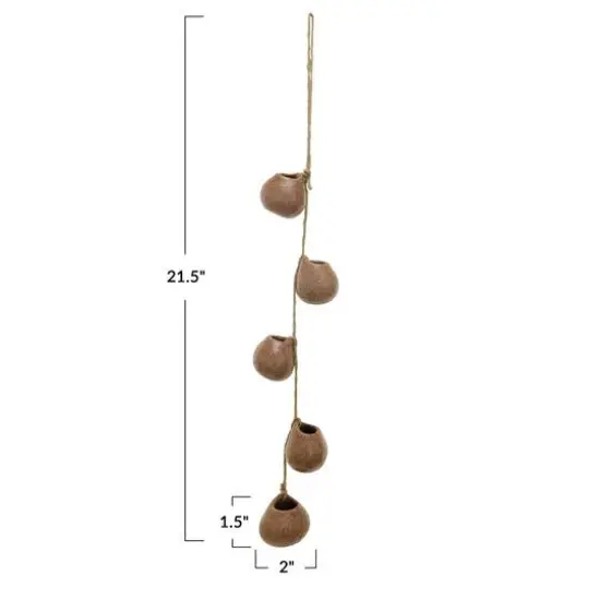 Hello Honey&reg; 21.5" Brown Stoneware Hanging Vases on Jute Rope with Reactive Glaze {7}