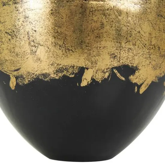 13" Black Metal Abstract Vase with Gold Detailing {6}