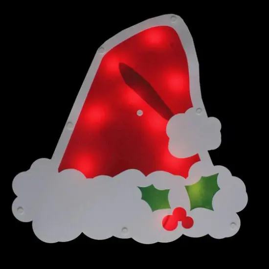 12.5" Lighted Santa Hat with Holly Berries Window Silhouette Decoration {6}